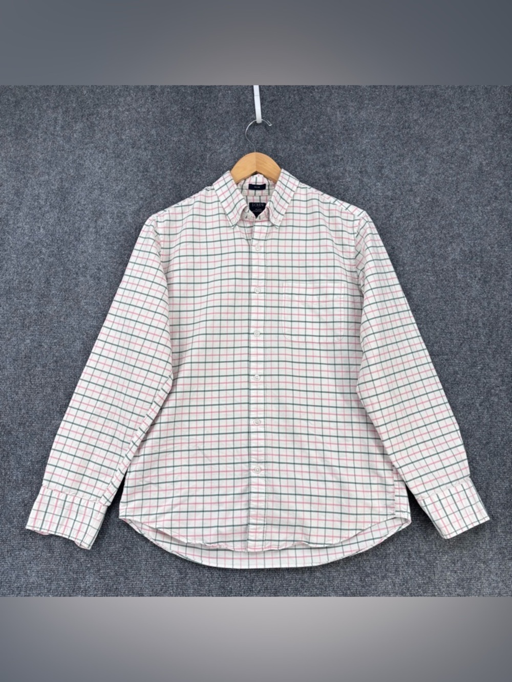 J Crew Flex Oxford Slim Fit White Plaid Button Up Long Sleeve Shirt Men’s M